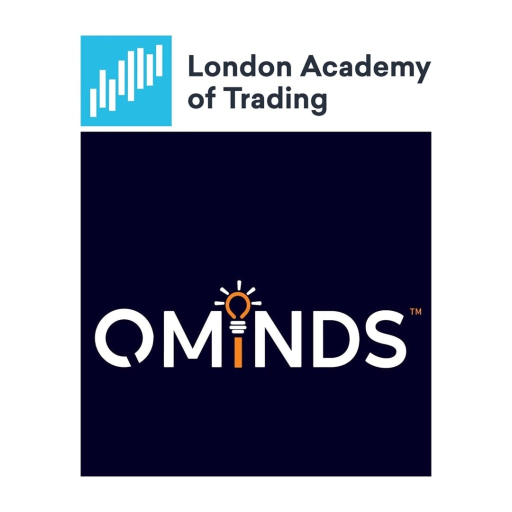 London Academy of Trading logo on top of QMINDS logo