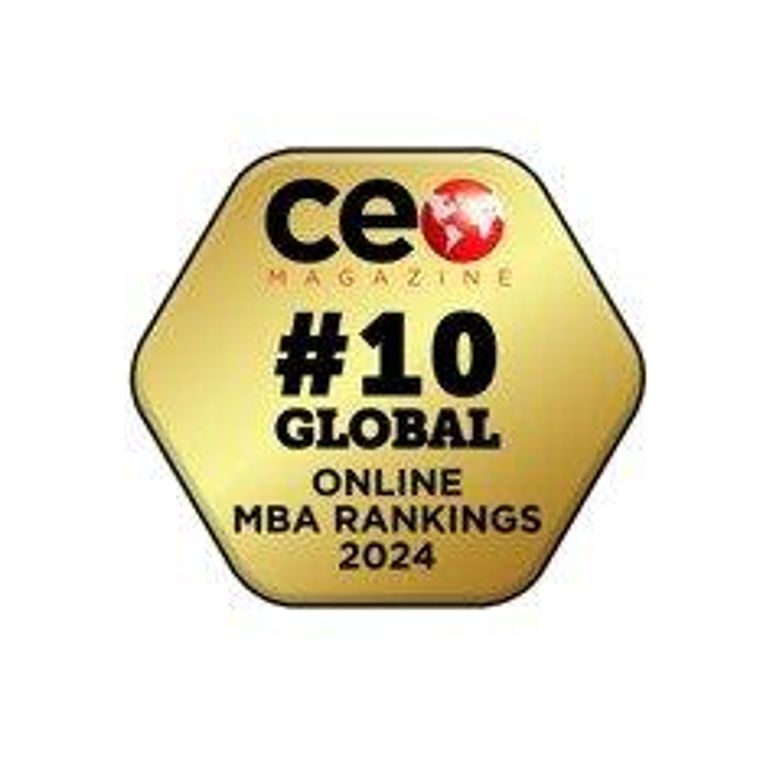 Stamp or logo highlighting Arden University's achievement as the top-ranked Executive MBA program in the UK, according to CEO Magazine's 2024 Global MBA Rankings