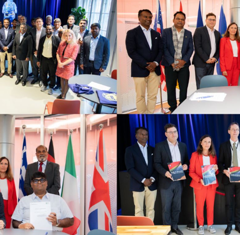 Collage of four images showing BSBI executives and delegates from German Consulate and the South Indian Chamber of Commerce and Industry
