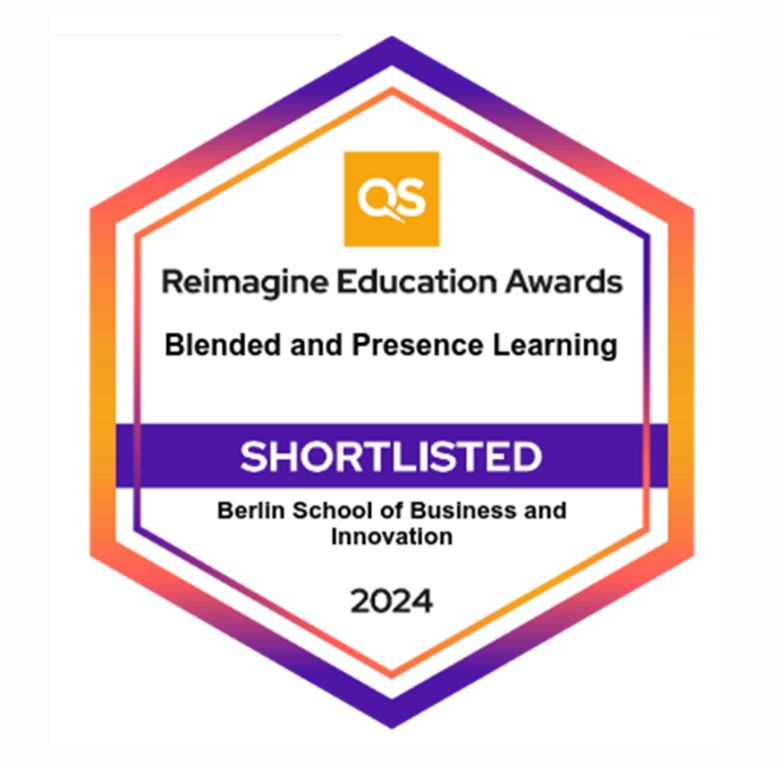 The Berlin School of Business and Innovation (BSBI) has been shortlisted in two categories at the QS Reimagine Education Awards 2024: the Lifelong Learning Award and the Blended and Presence Learning Award.