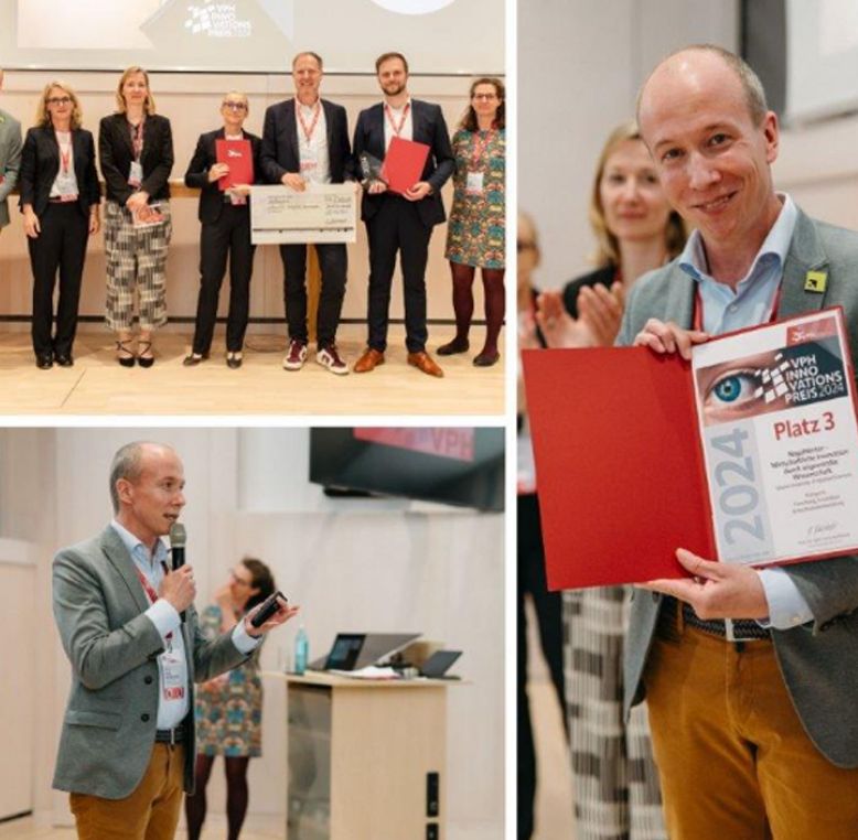 A Gisma University of Applied Sciences professor receiving an innovation award during the 20th anniversary celebration of VPH