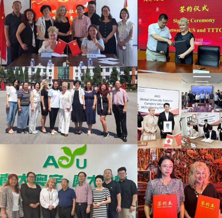 a collage of pictures showing GUS Canada partnerships with three schools in Tianjin, China.