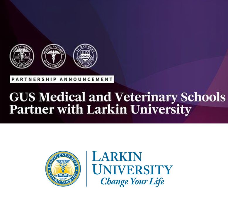 GUS Medical and Veterinary and Larkin University logos