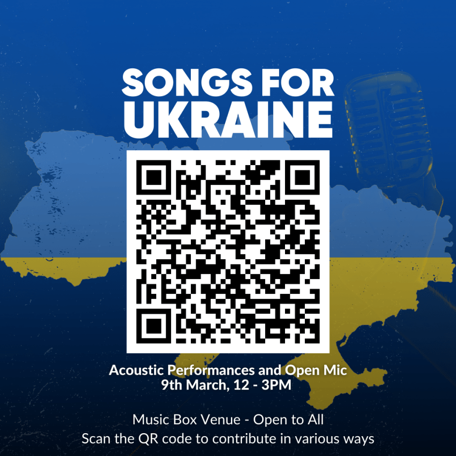 QR Code for fundraising ‘Songs for Ukraine’ open mic event