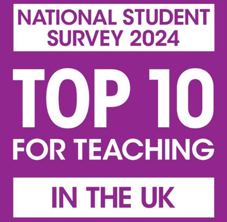 Image highlighting The University of Law's ranking as 10th in the UK for the quality of teaching in the National Student Survey (NSS) 2024
