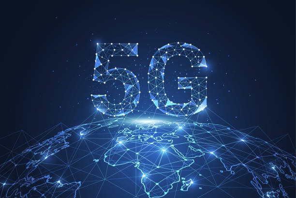 View of earth but in a digital form, with '5G' above it