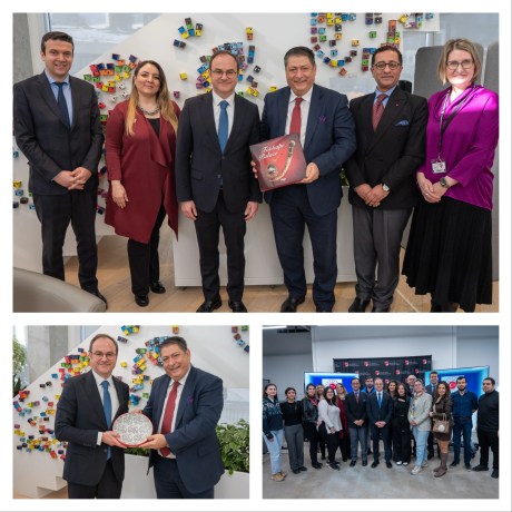 Group photos of a formal visit, featuring the Turkish Consul General meeting with University Canada West staff and students.