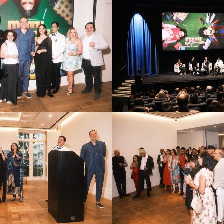 Collage of images featuring guests at the world premiere screening of Mannu Kya Karegga? at BAFTA.