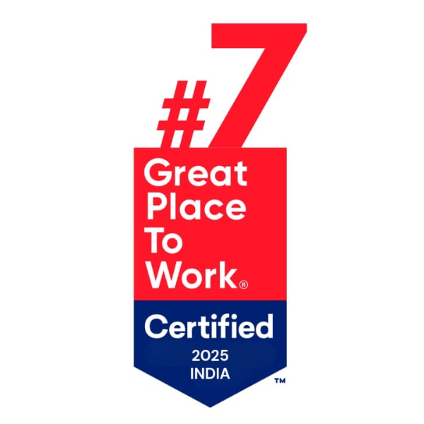 Logo featuring 7th position in India’s Top 100 Great Mid-Size Workplaces 2025, as certified by Great Place to Work.