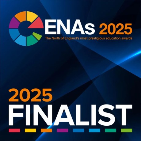 Educate North Awards 2025 finalist badge with ENAs logo and colorful design on dark blue background