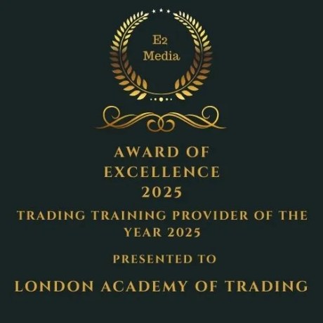 E2 Media Award of Excellence 2025 certificate recognizing London Academy of Trading as Trading Training Provider of the Year.