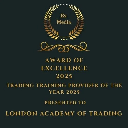 E2 Media Award of Excellence 2025 certificate recognizing London Academy of Trading as Trading Training Provider of the Year.