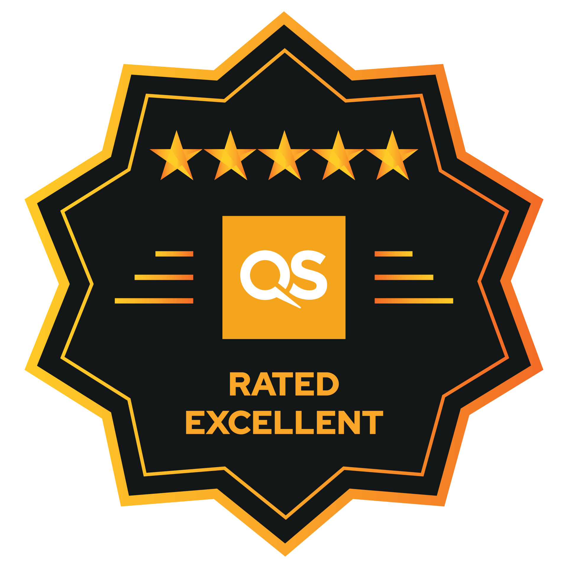 QS five-star Rated Excellent badge.